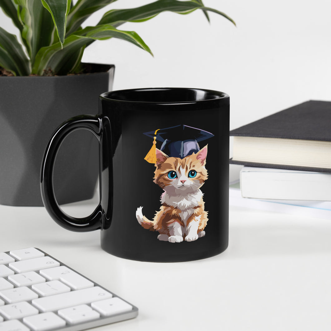 Cute Graduation Cat Colorful | Black Glossy Mug