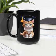 Load image into Gallery viewer, Cute Graduation Cat Colorful | Black Glossy Mug
